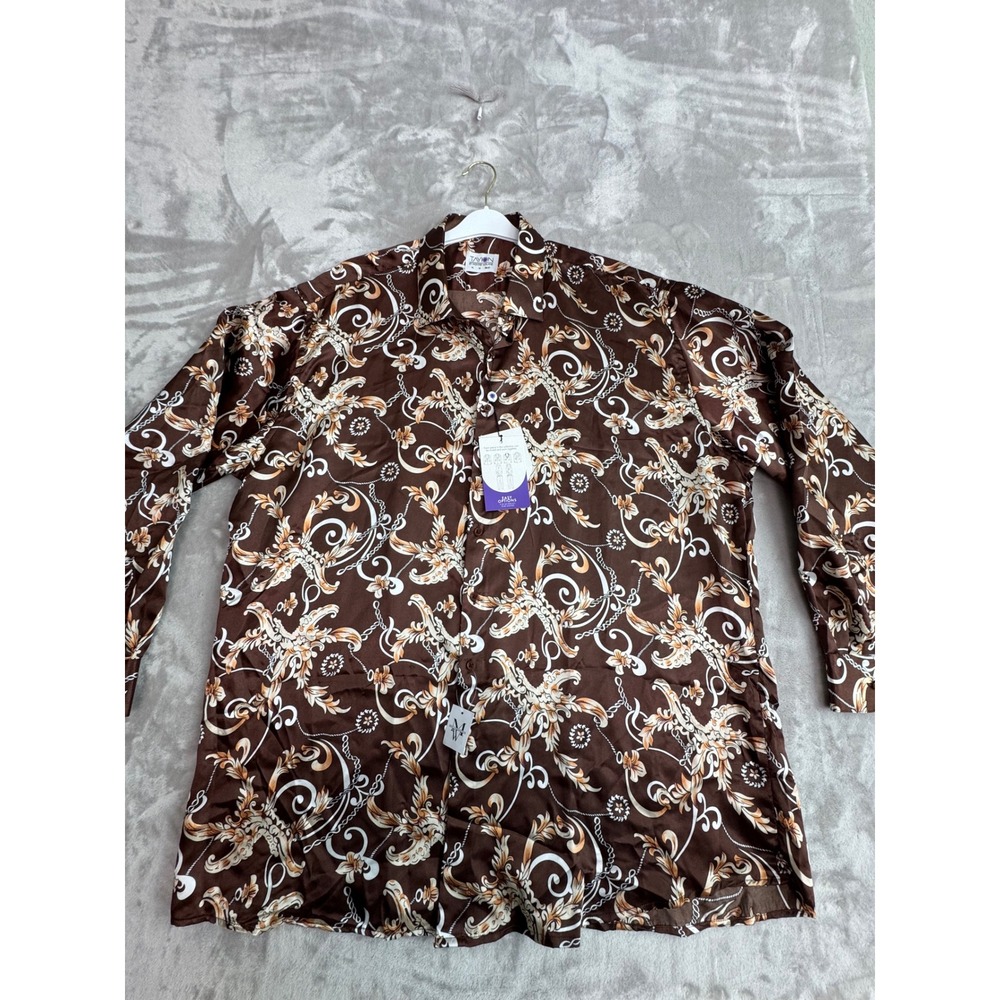 Tayion by Montee Holland Men XXL Brown Baroque Chain Print Button Down Shirt NEW